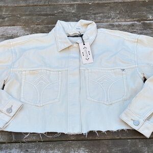 NWT Nanette Nanette Lepore Cream cropped Denim Jacket size L